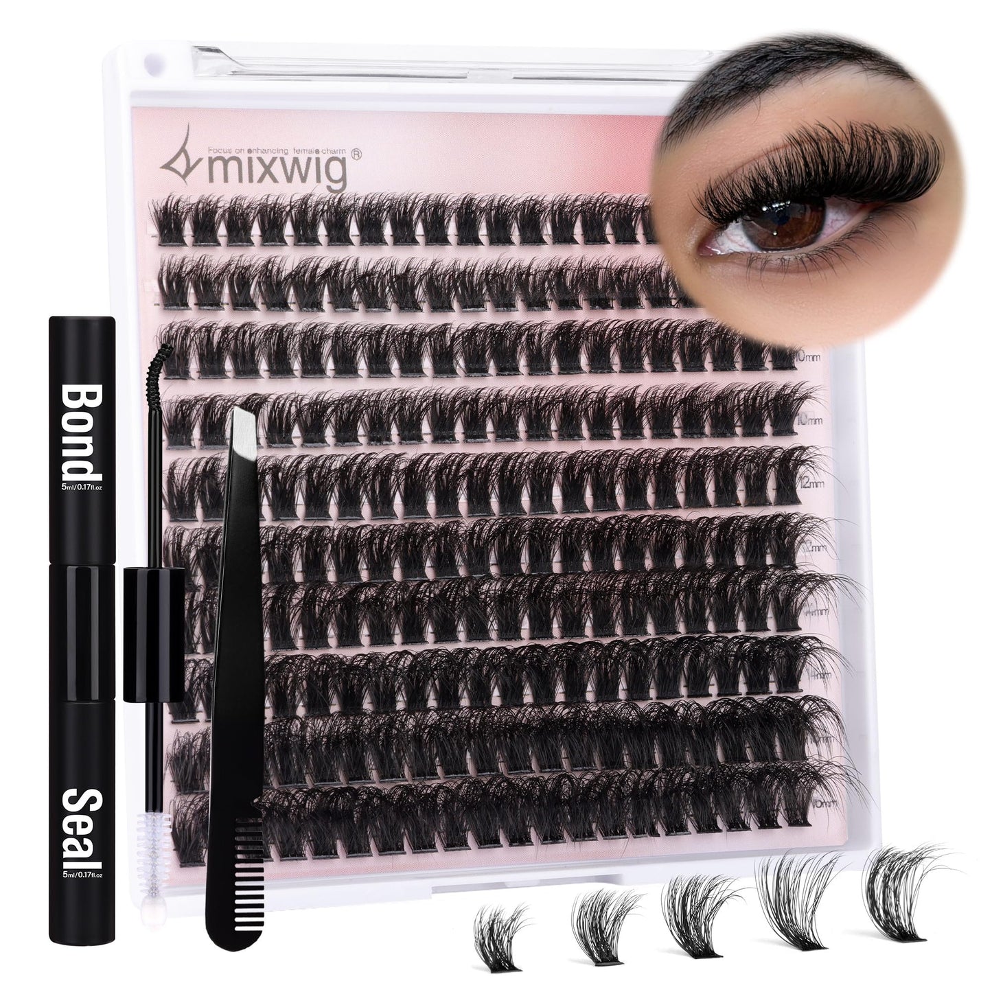 Wimpern Extensions Set Künstliche Wimpern Natürliche DIY Wimpernverlängerung Cluster Wimpern 16MM Individuelle Lashes Kit 40D Nerz Wimpern Fluffy mit Lash Bond und Seal Lash Tweezers