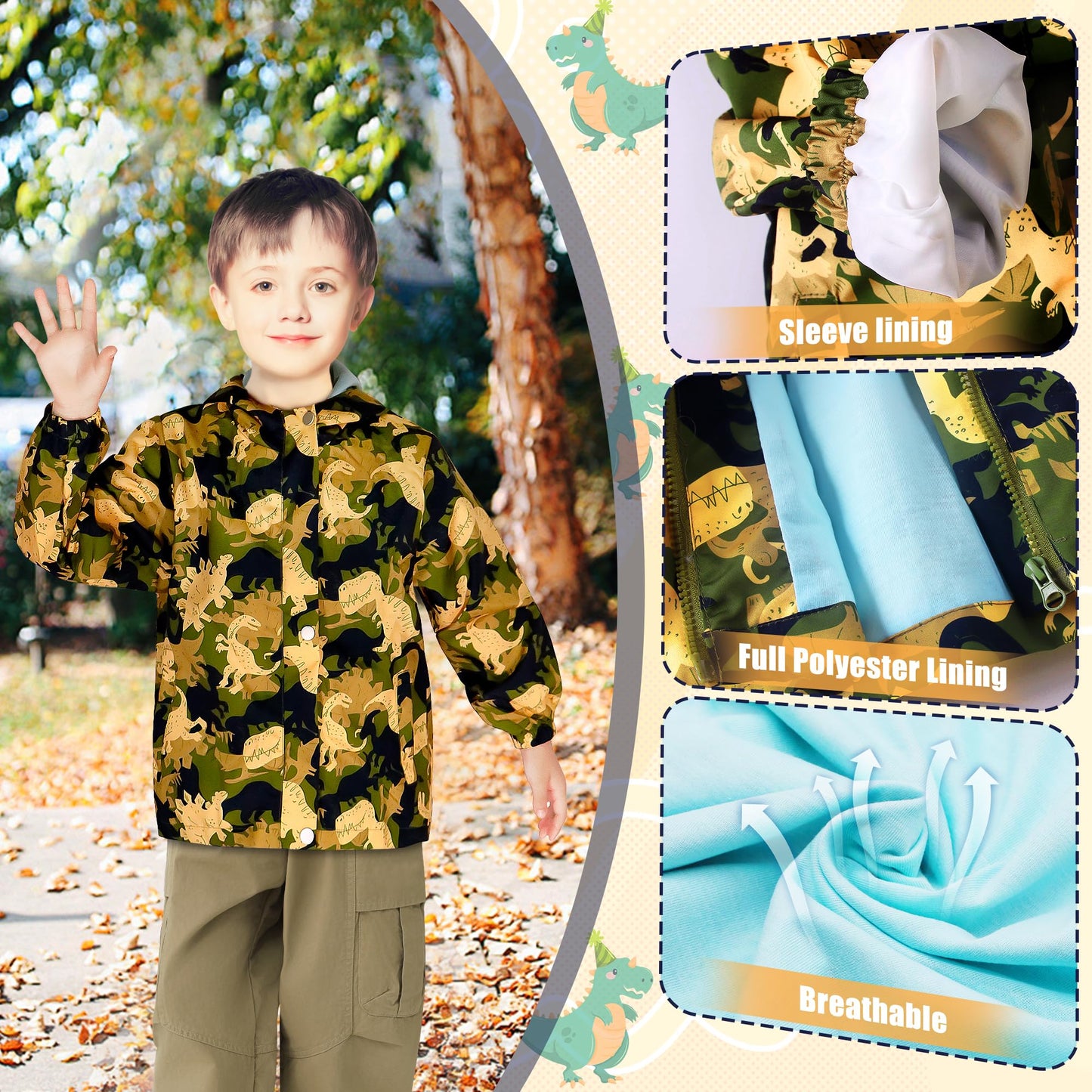 JinBei Children's Waterproof Jacket Children's Hooded Coat Windproof Jackets Long Sleeve Jacket Outdoor Lightweight Zip Coat for Boys & Girls Size 98-134