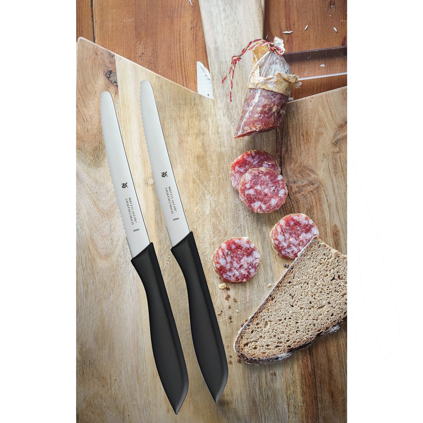WMF Classic Line Frühstücksmesser Set 6-teilig, 23 cm, Brötchenmesser Wellenschliff, Brotzeitmesser, Spezialklingenstahl, Kunststoffgriff, schwarz
