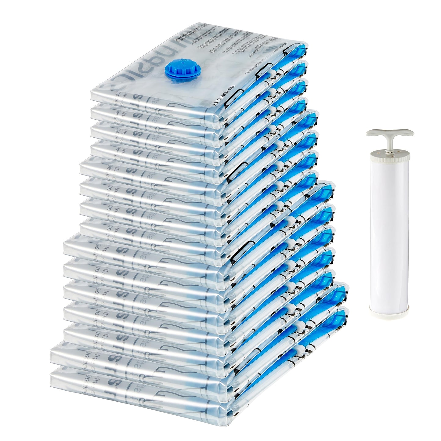 Amazon Basics Vakuumbeutel für Kleidung mit Luftdichtem Ventil und Handpumpe - Jumbo, 6er-Pack, Reißverschluss, Durchsichtig