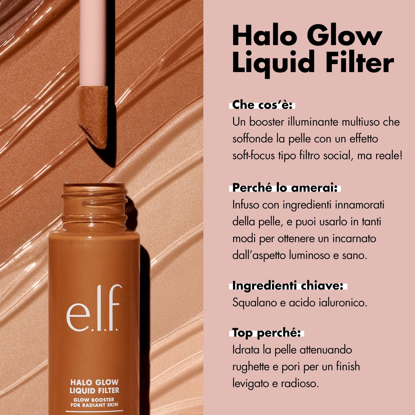 e.l.f. Halo Glow Liquid Filter, Complexion Booster For A Glowing, Soft-Focus Look, Infused With Hyaluronic Acid, Vegan & Cruelty-Free, 0.5 Fair