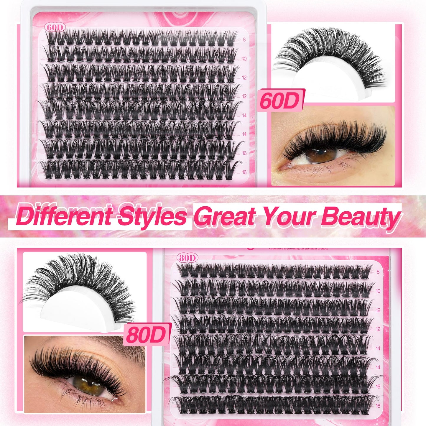 Wimpern Extensions Set Künstliche Wimpern Natürliche DIY Wimpernverlängerung Cluster Wimpern 16MM Individuelle Lashes Kit 40D Nerz Wimpern Fluffy mit Lash Bond und Seal Lash Tweezers