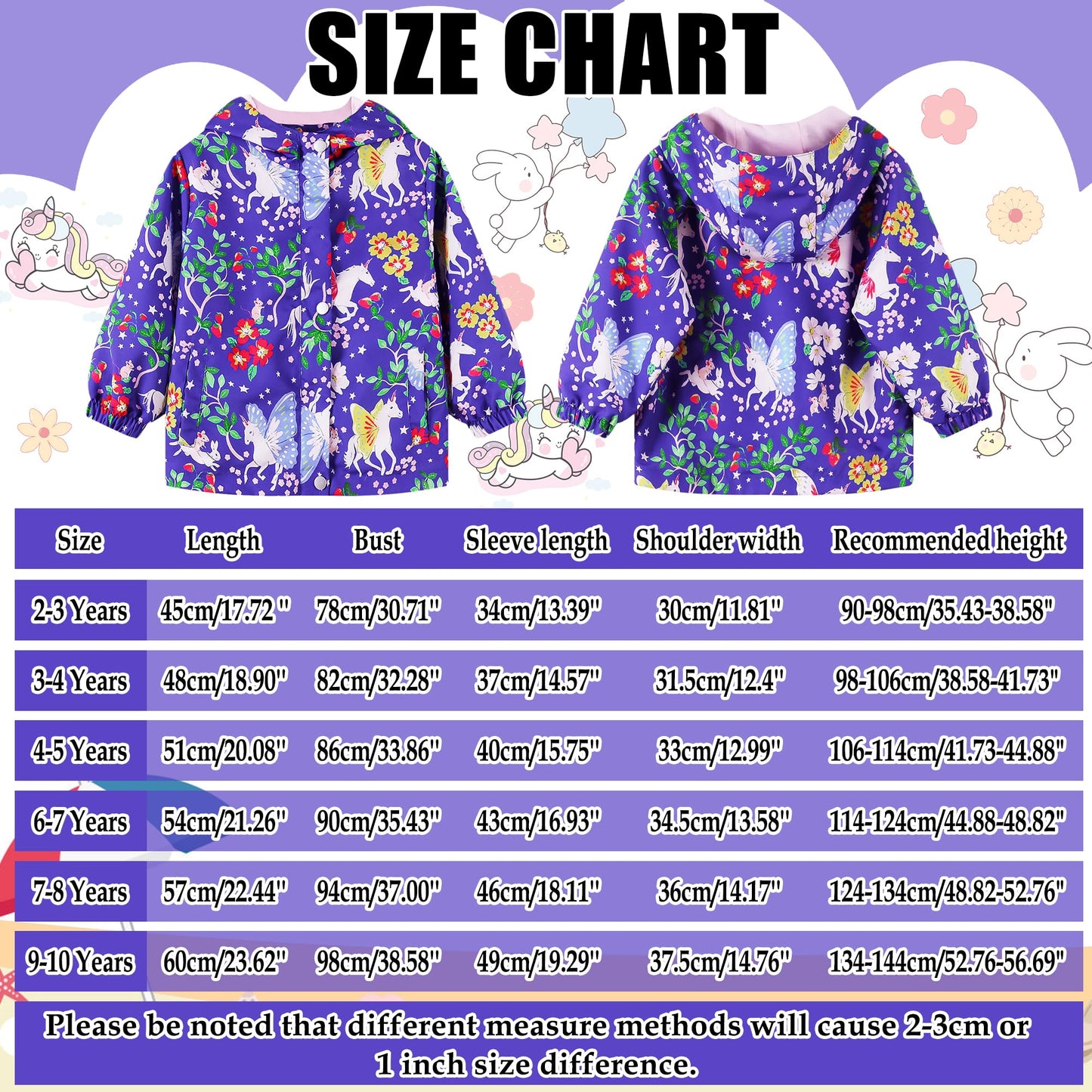 JinBei Children's Waterproof Jacket Children's Hooded Coat Windproof Jackets Long Sleeve Jacket Outdoor Lightweight Zip Coat for Boys & Girls Size 98-134