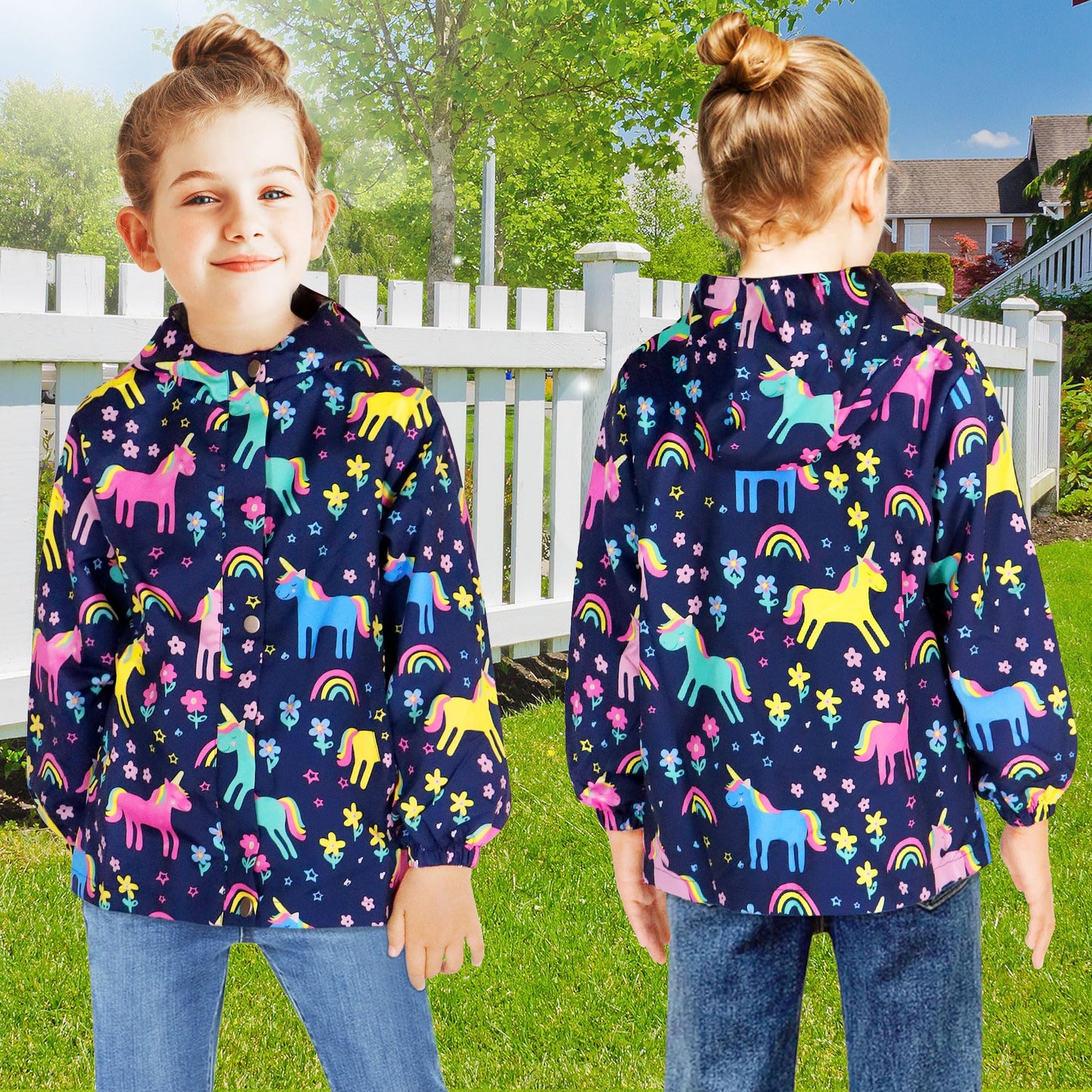 JinBei Children's Waterproof Jacket Children's Hooded Coat Windproof Jackets Long Sleeve Jacket Outdoor Lightweight Zip Coat for Boys & Girls Size 98-134