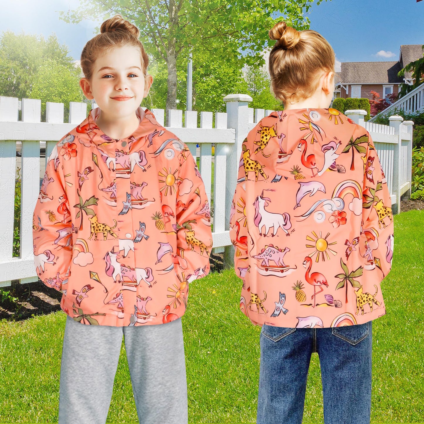 JinBei Children's Waterproof Jacket Children's Hooded Coat Windproof Jackets Long Sleeve Jacket Outdoor Lightweight Zip Coat for Boys & Girls Size 98-134