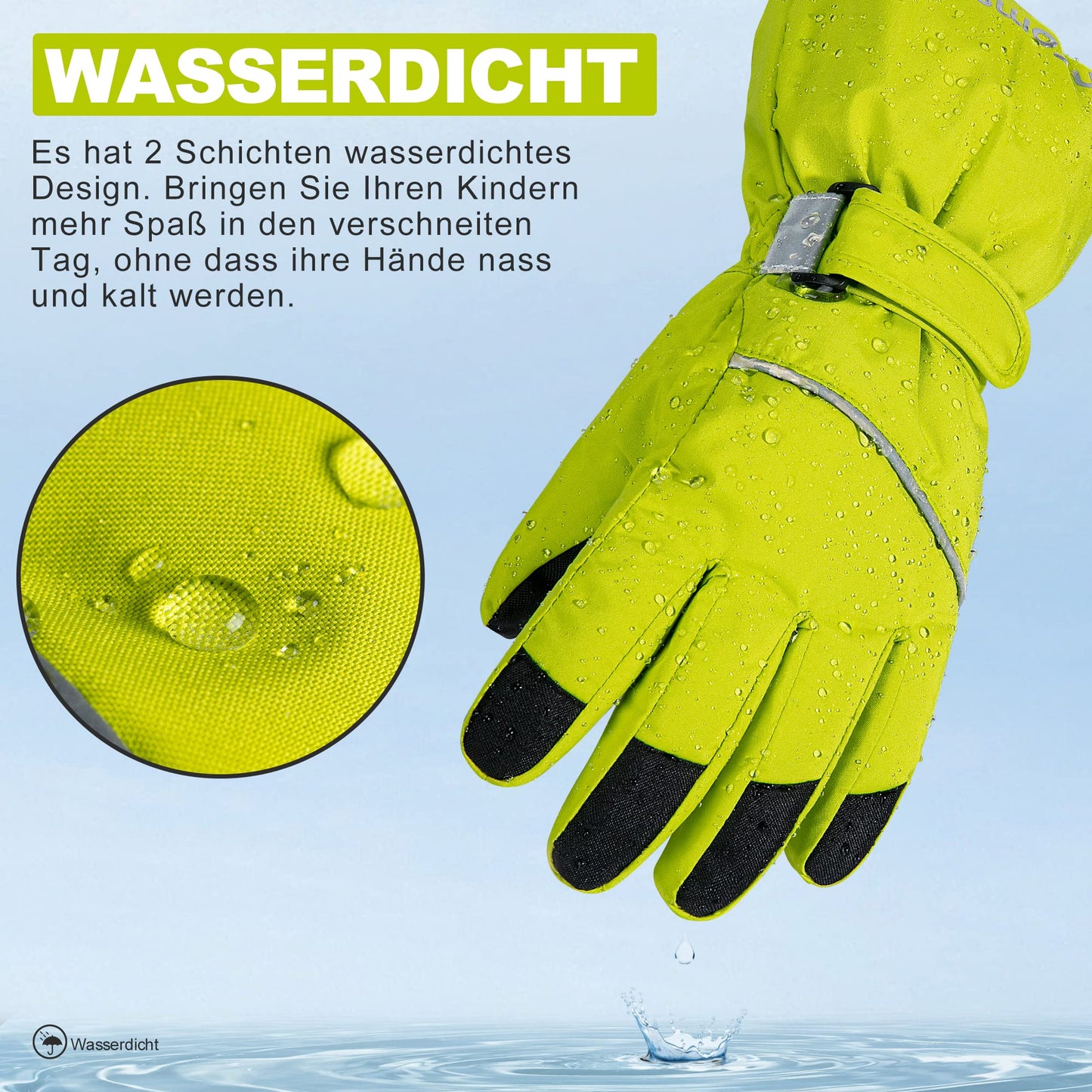 ThxToms Children's Ski Gloves, Winter Ski Gloves, -15°C, Windproof, Waterproof, Warm, Oxford Palm, Thickened for Cold Weather, Outdoor Sports, Snowboarding, Skiing, for Boys and Girls