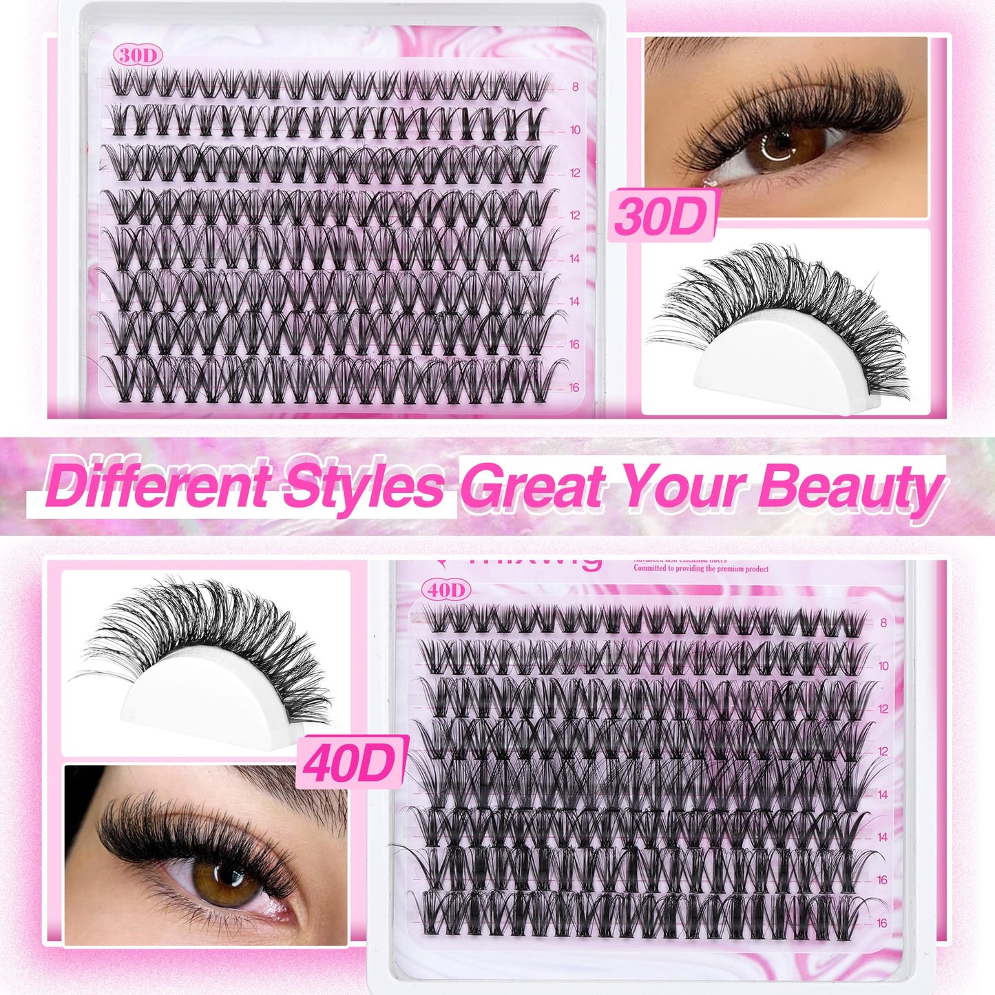 Wimpern Extensions Set Künstliche Wimpern Natürliche DIY Wimpernverlängerung Cluster Wimpern 16MM Individuelle Lashes Kit 40D Nerz Wimpern Fluffy mit Lash Bond und Seal Lash Tweezers