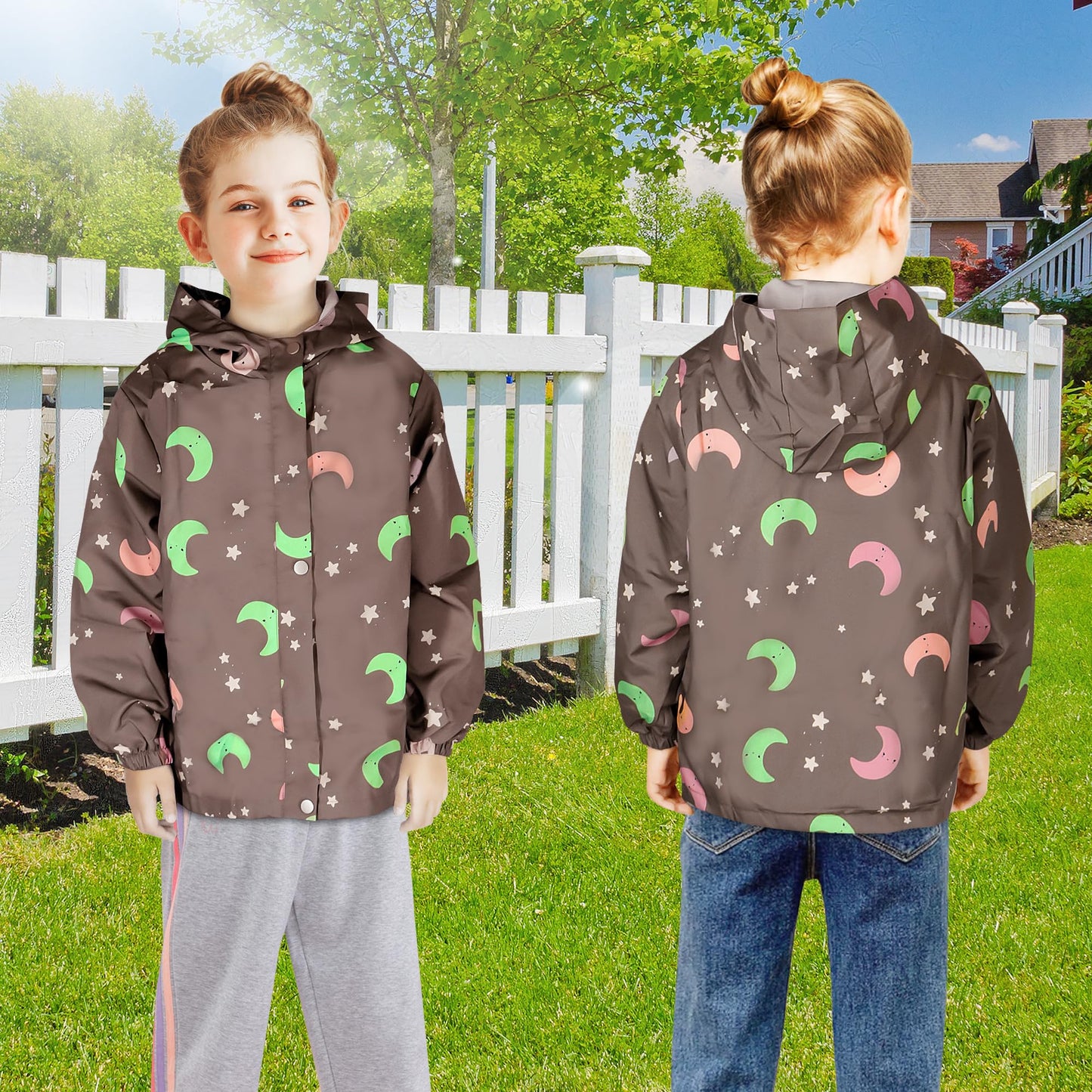 JinBei Children's Waterproof Jacket Children's Hooded Coat Windproof Jackets Long Sleeve Jacket Outdoor Lightweight Zip Coat for Boys & Girls Size 98-134