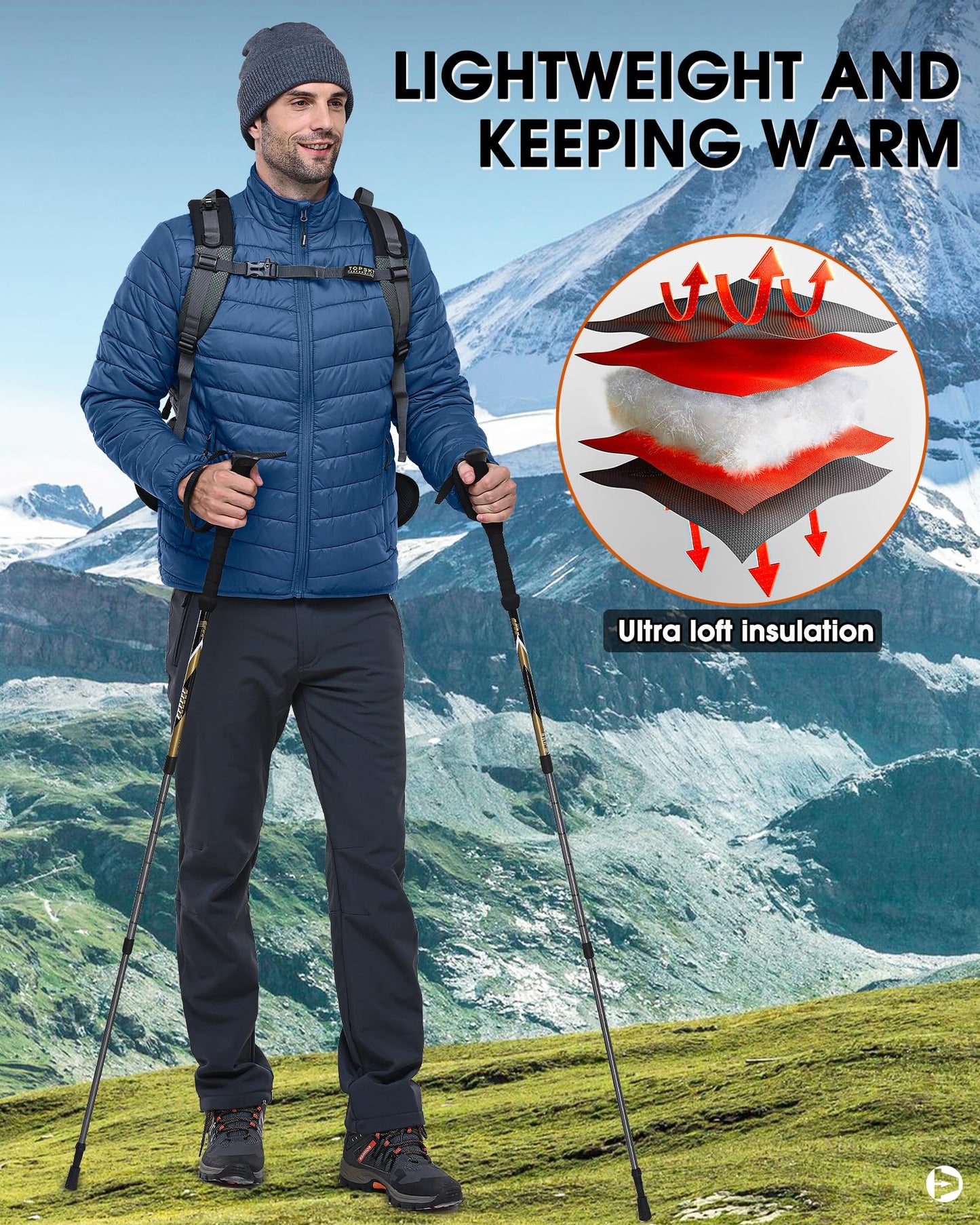 Outdoor Ventures Herren Steppjacke Packbare Leichte Warme Übergangsjacke Herren Wasserfeste Pufferjacke mit 3 Taschen für Outdoor Casual Wandern