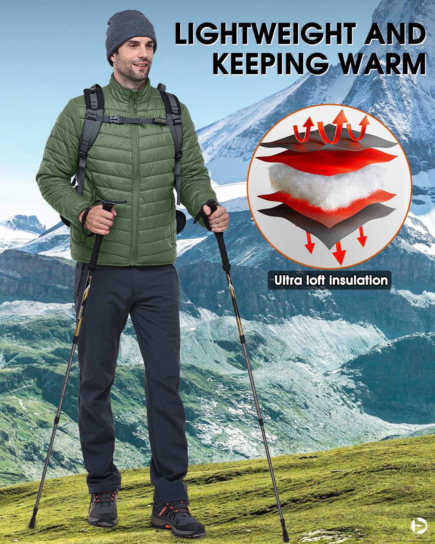Outdoor Ventures Herren Steppjacke Packbare Leichte Warme Übergangsjacke Herren Wasserfeste Pufferjacke mit 3 Taschen für Outdoor Casual Wandern