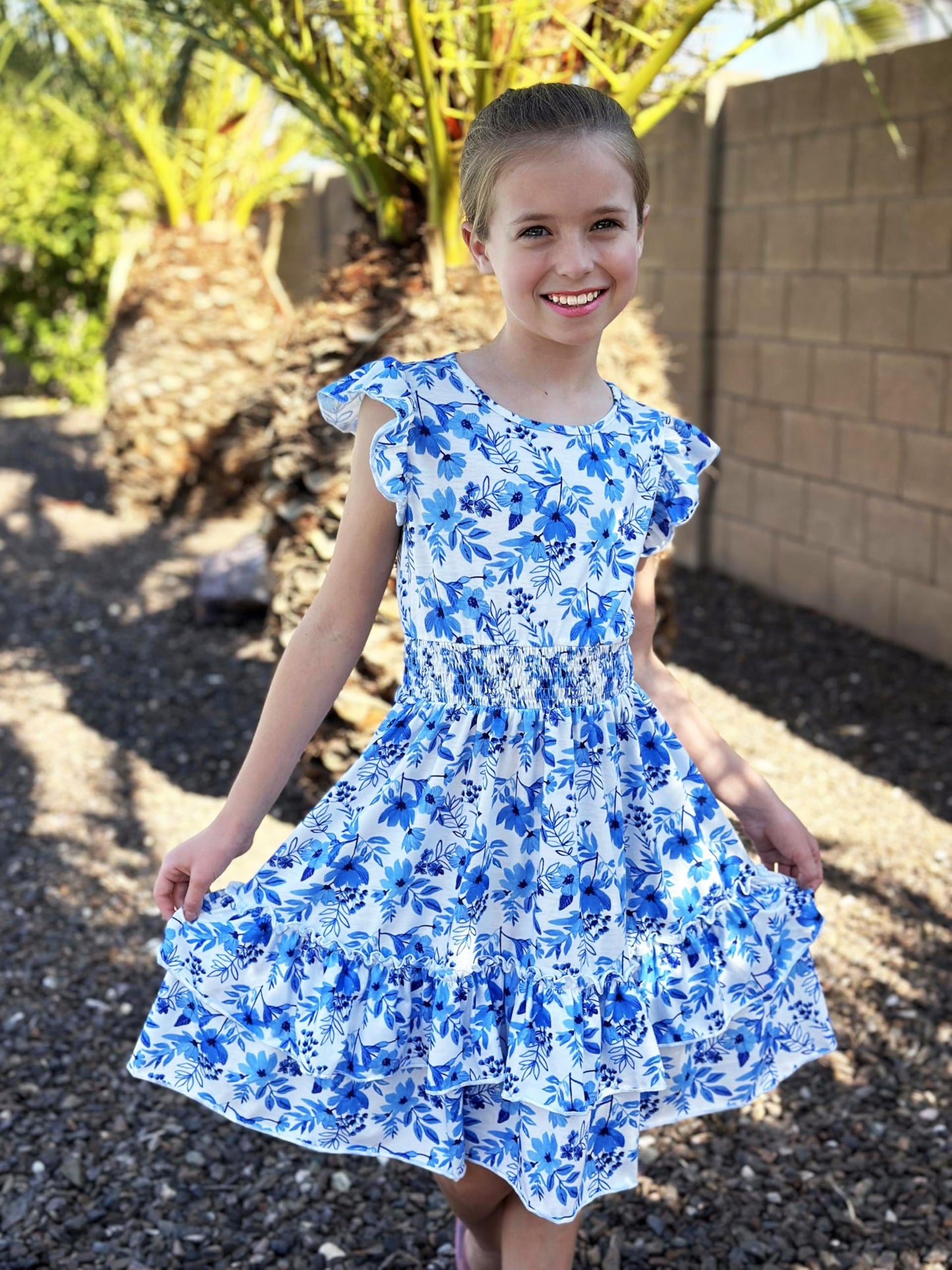 Arshiner Mädchen Kleider Flatterärmel Kinder Sommer Baumwolle Festliche Kleid A-Linie Taille Einschnüren Freizeitkleid Swingkleid Elegant ärmelloses Kleid für Mädchen 5-13 Jahre