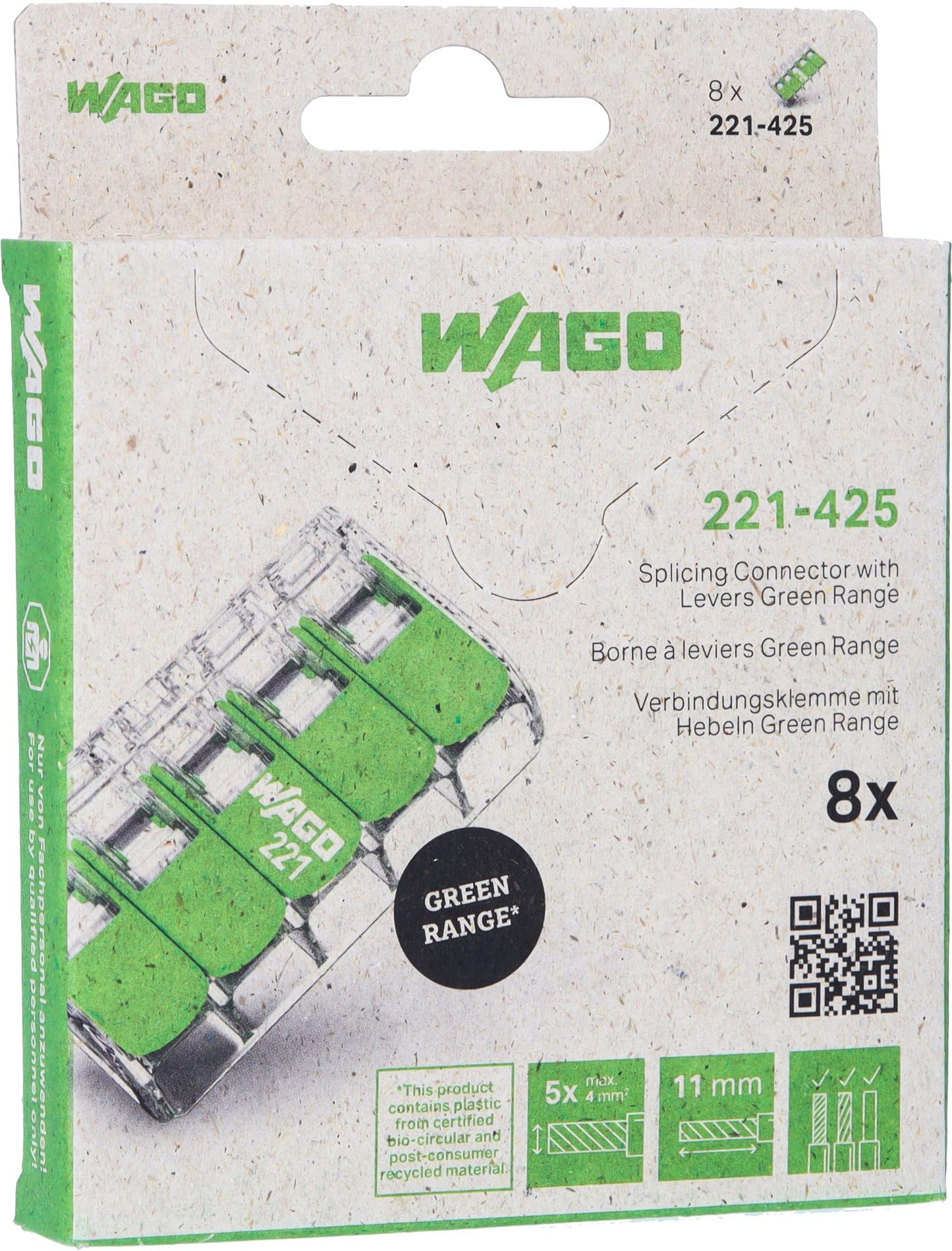 WAGO Verbindungsklemmen 221-413 | 3 Leiter, bis 4 mm², 50 Stück, COMPACT Kabelverbinder mit Hebel für alle Leiterarten weltweit, bestätigte Anwendungssicherheit
