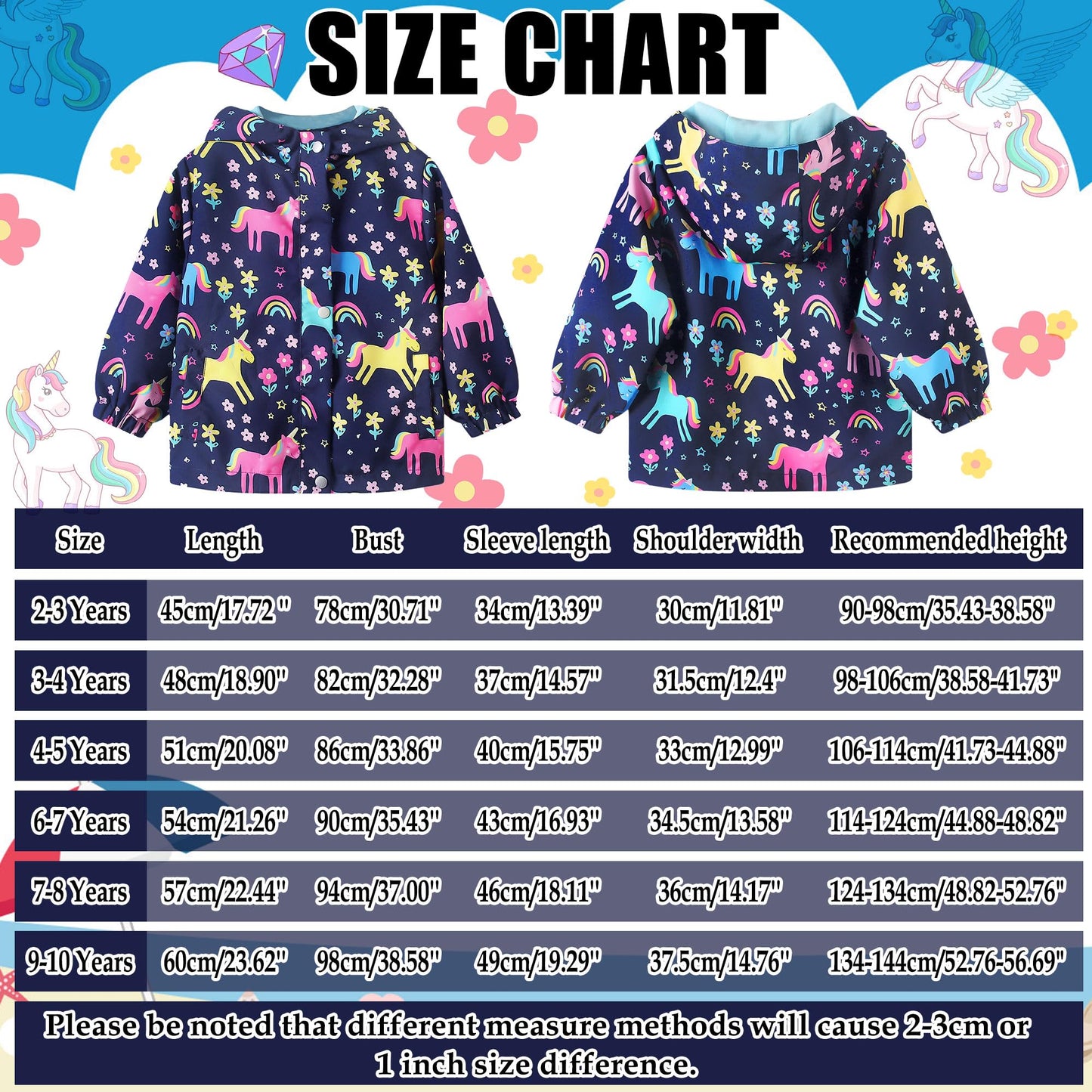 JinBei Children's Waterproof Jacket Children's Hooded Coat Windproof Jackets Long Sleeve Jacket Outdoor Lightweight Zip Coat for Boys & Girls Size 98-134
