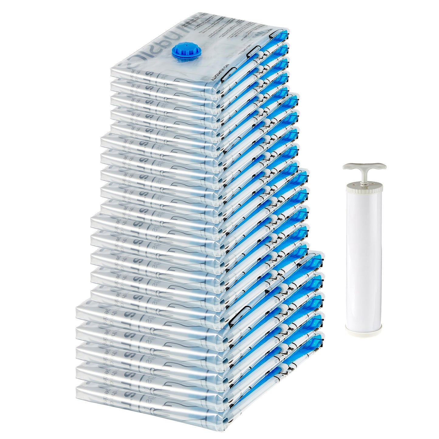 Amazon Basics Vakuumbeutel für Kleidung mit Luftdichtem Ventil und Handpumpe - Jumbo, 6er-Pack, Reißverschluss, Durchsichtig
