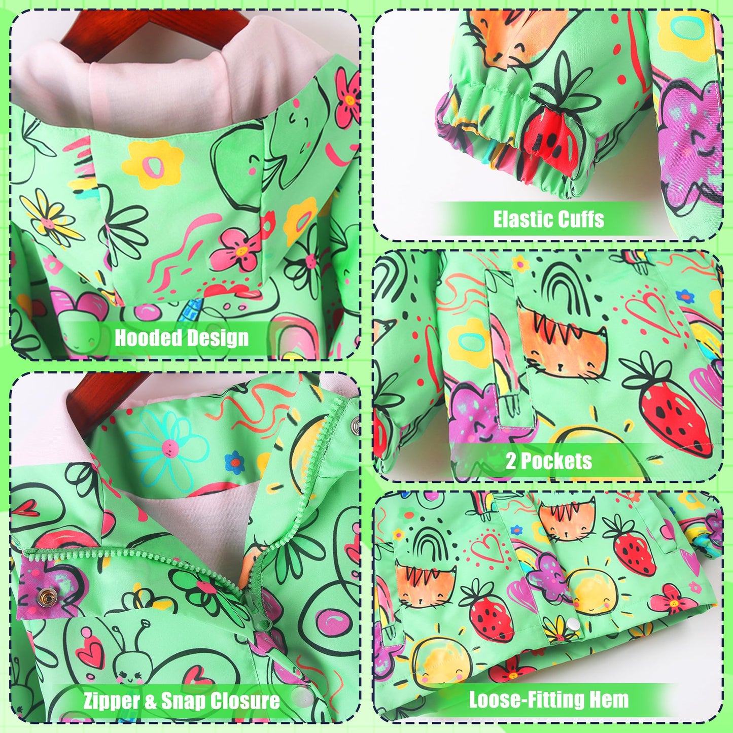 JinBei Children's Waterproof Jacket Children's Hooded Coat Windproof Jackets Long Sleeve Jacket Outdoor Lightweight Zip Coat for Boys & Girls Size 98-134