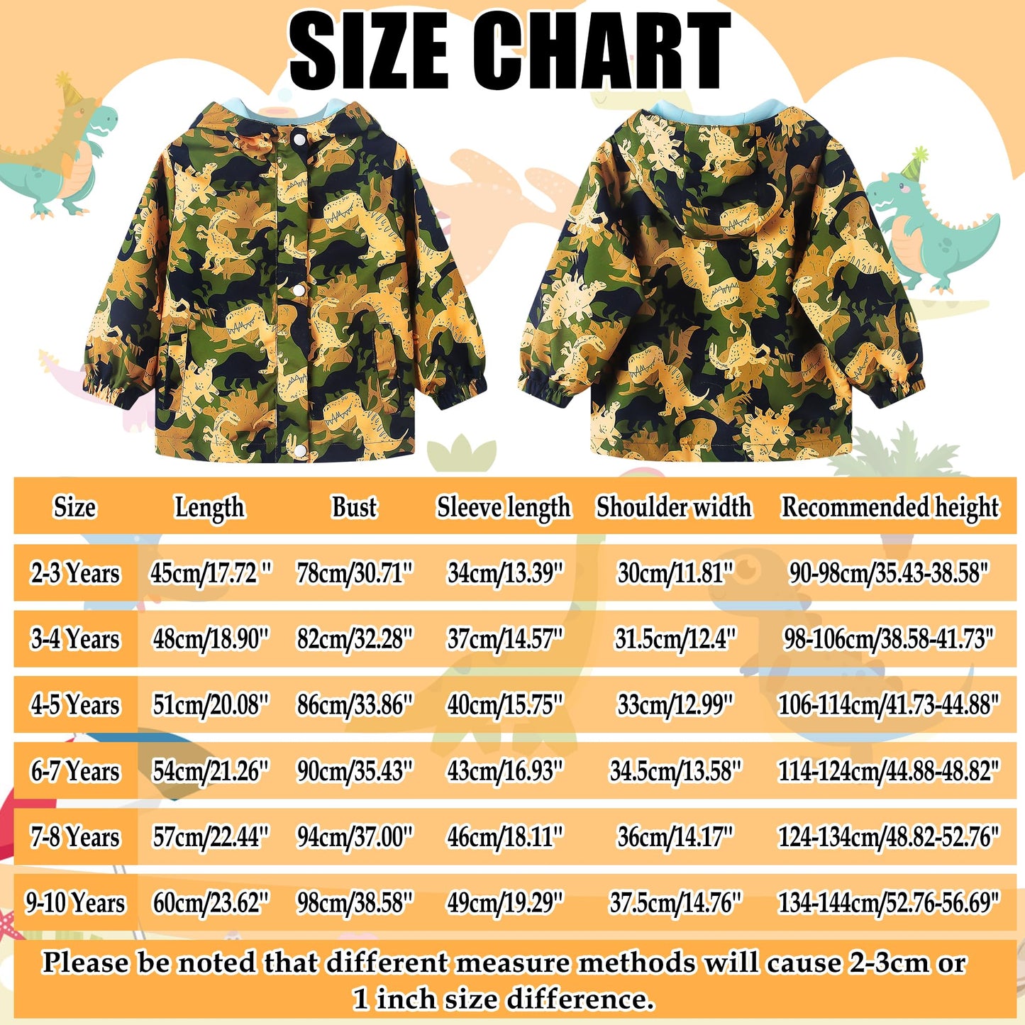 JinBei Children's Waterproof Jacket Children's Hooded Coat Windproof Jackets Long Sleeve Jacket Outdoor Lightweight Zip Coat for Boys & Girls Size 98-134