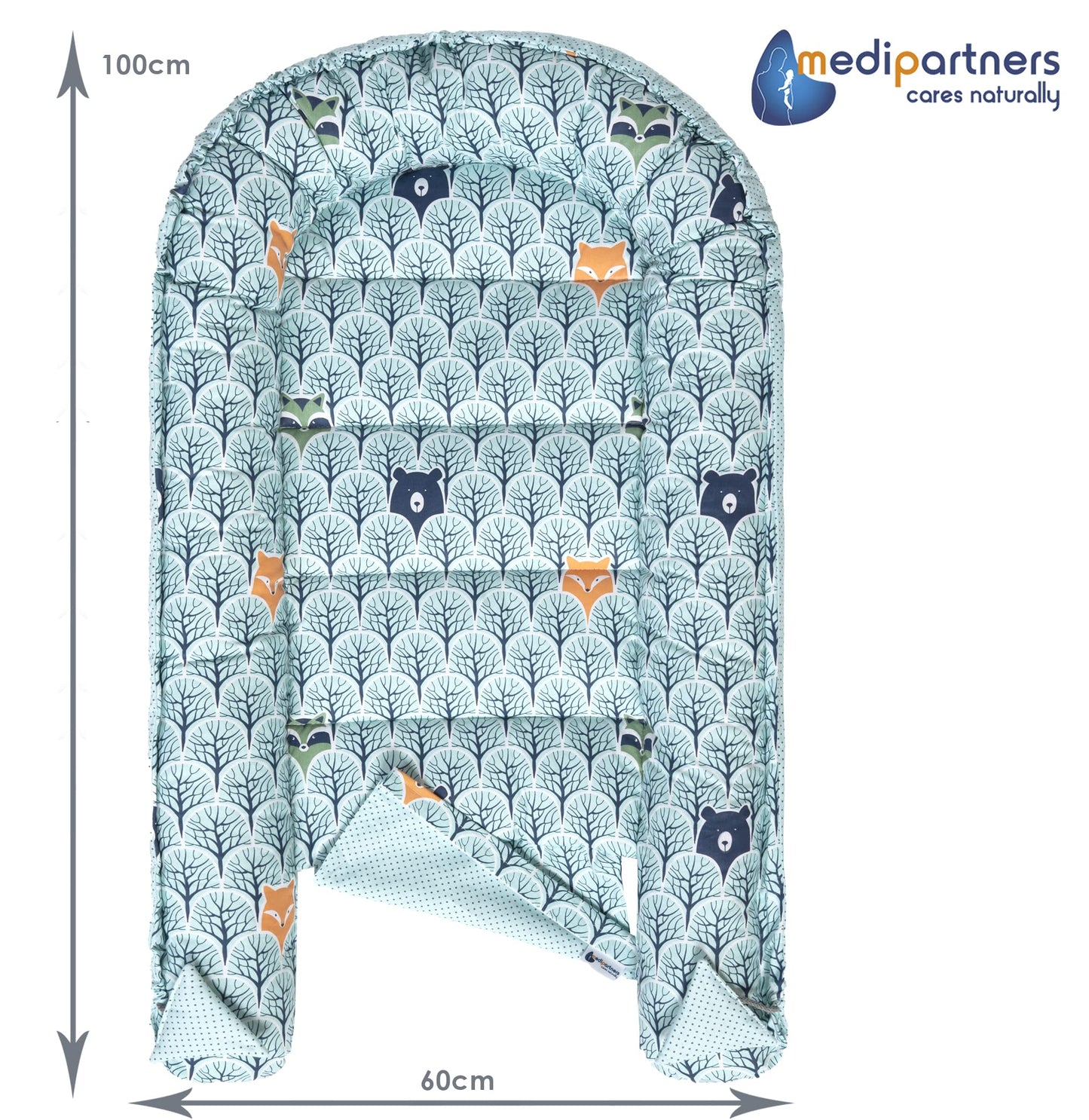 Medi Partners Babynest Nestchen Baby Set für Neugeborene - 100x60x15 Kuschelnest 5 teilig tragbar Nest zweiseitig Babynestchen Bett 100% Baumwolle (Lichtung mit grauem Minky)