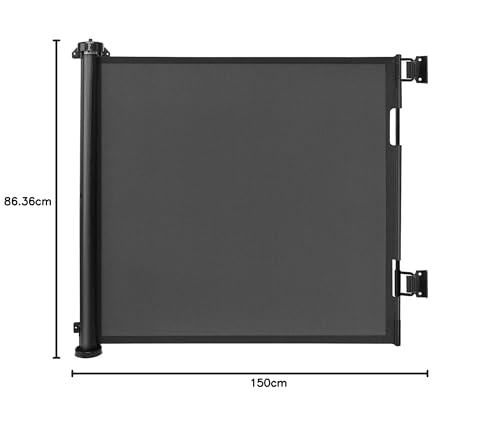 Retractable Stair Safety Gate for Babies, 0-150 cm Wide, Baby Barrier, Cat and Dog Barrier, One-Handed Operation, Suitable for Indoor & Outdoor Use (150 cm, Black)