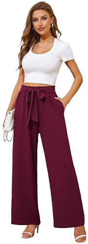Actcat Damen Hose mit weitem Bein Leicht und Elegant Elastischer Bund Sommerhose mit Taschen für Legere Arbeit Geeignet