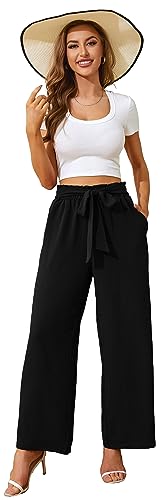 Actcat Damen Hose mit weitem Bein Leicht und Elegant Elastischer Bund Sommerhose mit Taschen für Legere Arbeit Geeignet