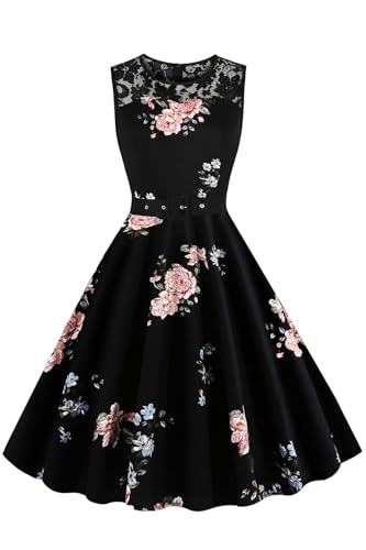 AXOE Damen Rockabilly Kleid 50er Jahre Vintage Festlich Elegant