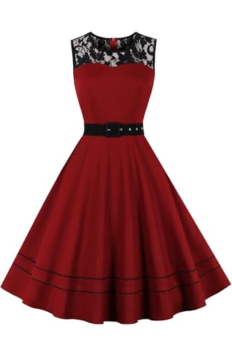 AXOE Damen Rockabilly Kleid 50er Jahre Vintage Festlich Elegant