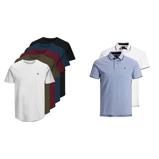 JACK & JONES Herren Rundhals T-Shirt JPRBLABRODY - Regular Fit 5er Pack XS S M L XL XXL 100% Baumwolle