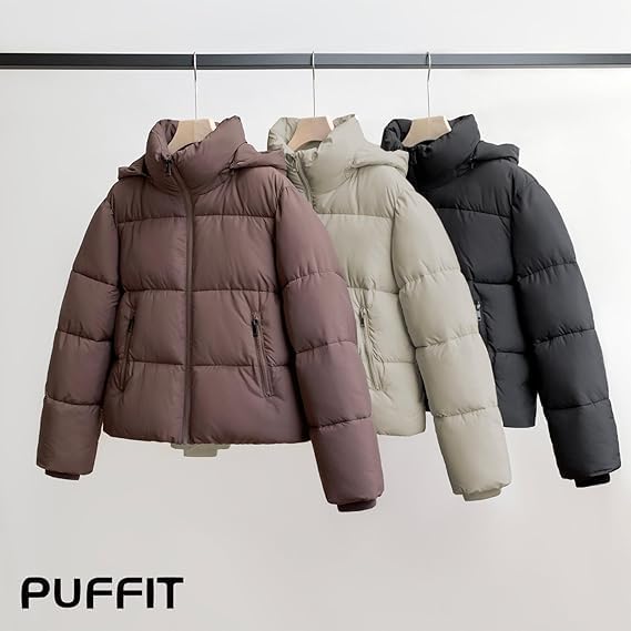 PUFFIT Damen Winter Jake mit Kapuze Warmer Wasserdicht Winterjacke Steppmantel Female Jacken