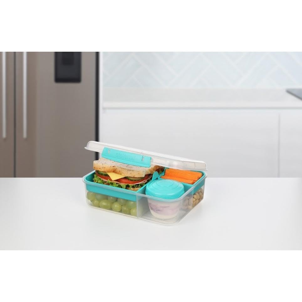 Sistema Bento-Box | 1,25 L | Brotdose für Pause mit Fächern und Snackbox | BPA-frei | hergestellt aus Ocean Bound Plastic | Teal Stone | 1 Stück, Mintgrün (Recycelter Kunststoff)