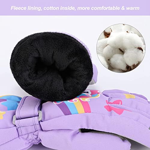 Children's Winter Ski Gloves Waterproof Snowboard Gloves Non-Slip Plush Lined Warm Unicorn Gloves for Girls Boys 2-9 Years Old