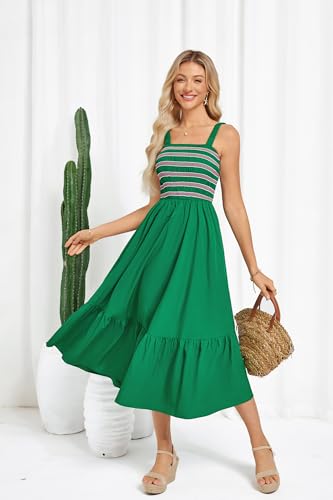 GRACE KARIN Damen Ärmellos Spaghettiträger Freizeitkleid Sommer Langes Strandkleider mit Taschen