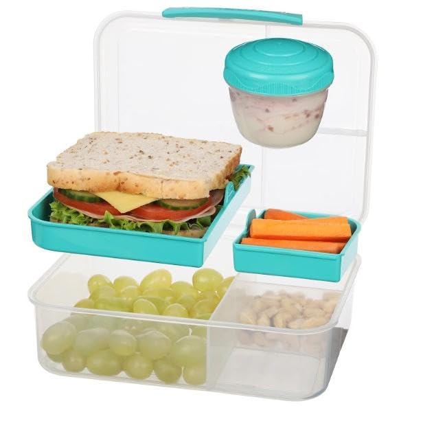Sistema Bento-Box | 1,25 L | Brotdose für Pause mit Fächern und Snackbox | BPA-frei | hergestellt aus Ocean Bound Plastic | Teal Stone | 1 Stück, Mintgrün (Recycelter Kunststoff)