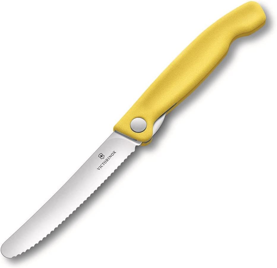 Victorinox Swiss Classic Profi Tomaten- und Tafelmesser, Extra Scharfe Klinge, Wellenschliff, 11 cm, Rostfreier Stahl, gelb