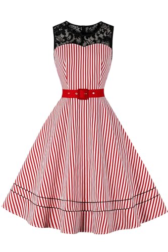 AXOE Damen Rockabilly Kleid 50er Jahre Vintage Festlich Elegant