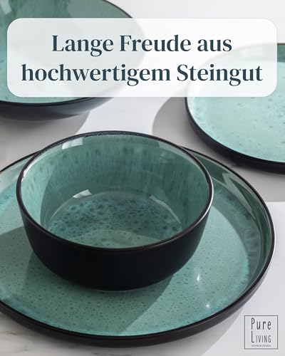 Steingut Frühstücksteller 6 Pers. Ibiza Hochwertiges Mediterranes TEST SEHR GUT Dessertteller Set - Kuchenteller spülmaschinen- und kratzfest - Kleine Teller, Salatteller Pure Living in Petrol