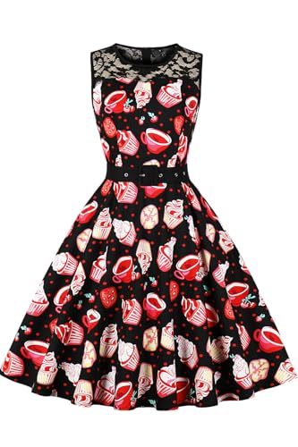 AXOE Damen Rockabilly Kleid 50er Jahre Vintage Festlich Elegant