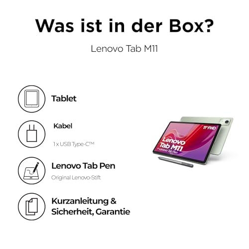 Lenovo Tab M11 Tablet | 11 Inch WUXGA Touch Display | MediaTek Helio G88 | 4GB RAM | 128GB eMMC 5.1 | Android 14 | Green | Includes Lenovo Tab Pen