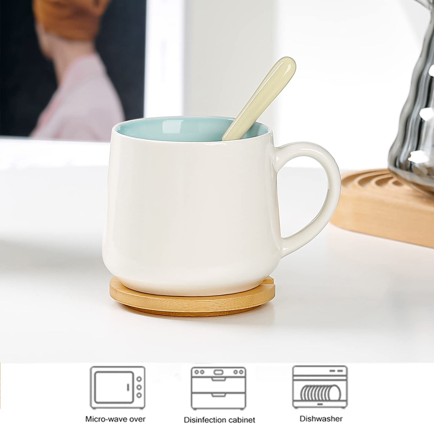 BigNoseDeer Süße Sachen Keramik Katze Kaffeetasse Teetasse Deckel Löffel Lustige Tassen Geschenke für Frauen Kaffeebecher 3D Tasse Personalisiert Cappuccino Tasse Beste Freundin Weihnachten Geschenk