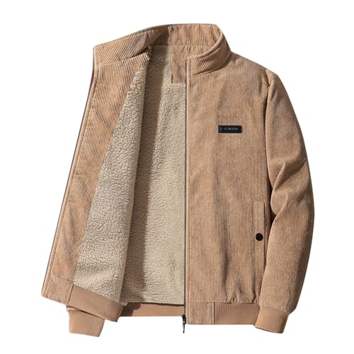 Winter Jacket Men's Sherpa Jacket Zip Teddy Fur Lined Winter Without Hood Sherpa Corduroy Jacket Outdoor Jacket Cuddly Jacket Stand-Up Collar Fleece Jacket with Pockets