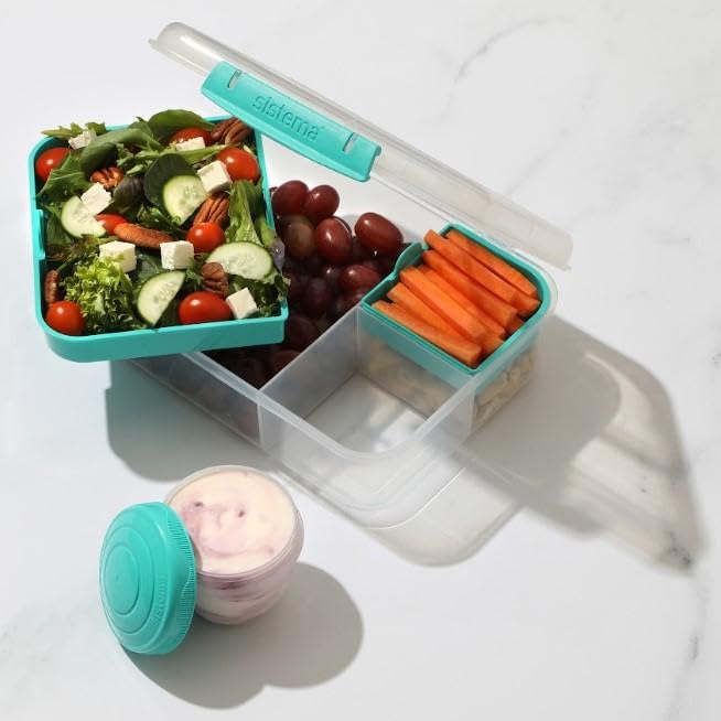 Sistema Bento-Box | 1,25 L | Brotdose für Pause mit Fächern und Snackbox | BPA-frei | hergestellt aus Ocean Bound Plastic | Teal Stone | 1 Stück, Mintgrün (Recycelter Kunststoff)