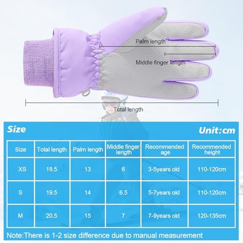 Children's Winter Ski Gloves Waterproof Snowboard Gloves Non-Slip Plush Lined Warm Unicorn Gloves for Girls Boys 2-9 Years Old
