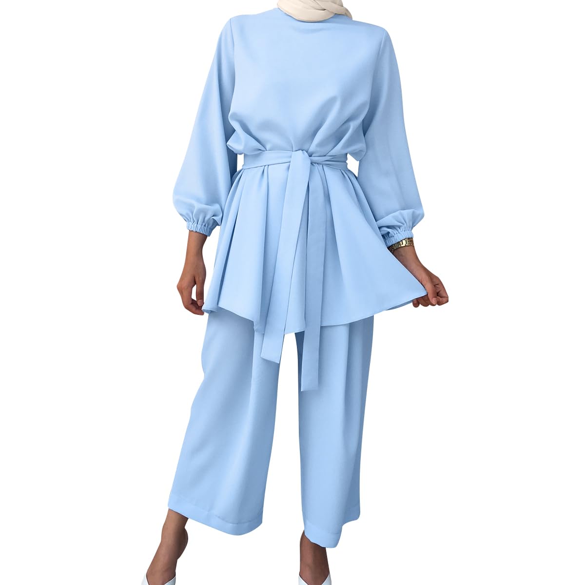 Gebetskleidung Muslim Damen Langarm Top + Lang Hose 2 Teiler Ramadan Outfit