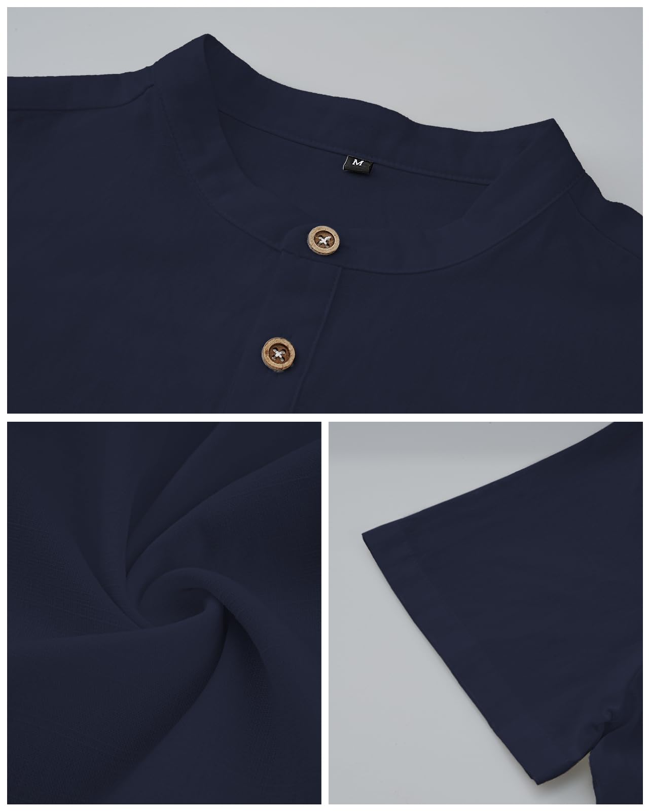 HMIYA Herren Sommerhemd Baumwolle Leinen Kurzarm Hemd Herren Henley-Kragen Lässiges Regular Fit Shirts