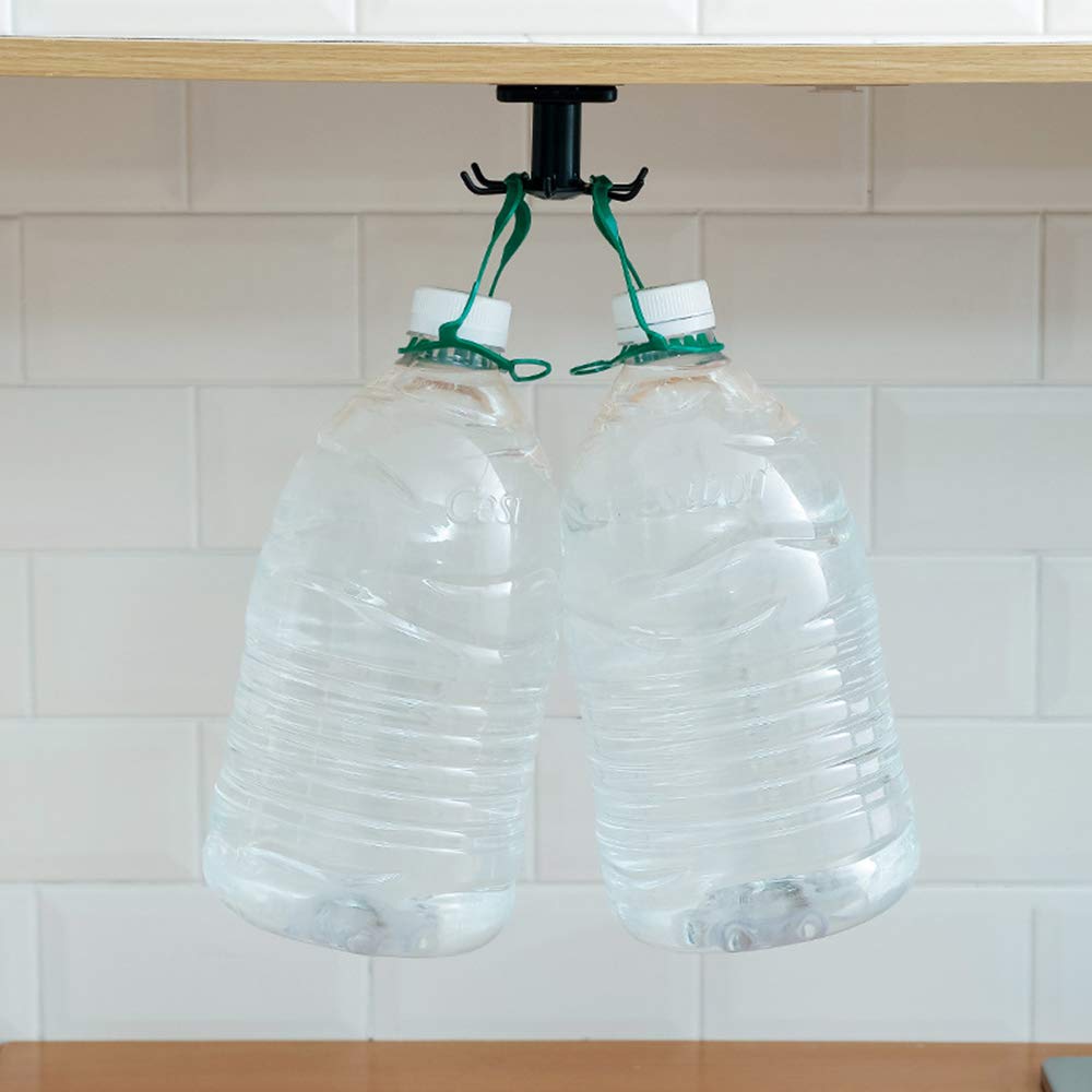 EigPluy 2 Stücke Hakenleiste für Küchenutensilien, 360 ° Drehung Küche Hakenleiste, Hängeorganizer Hängeleiste für Küchenutensilien, Befestigen ohne Bohren Rack für Küche/Bad (Schwarz)