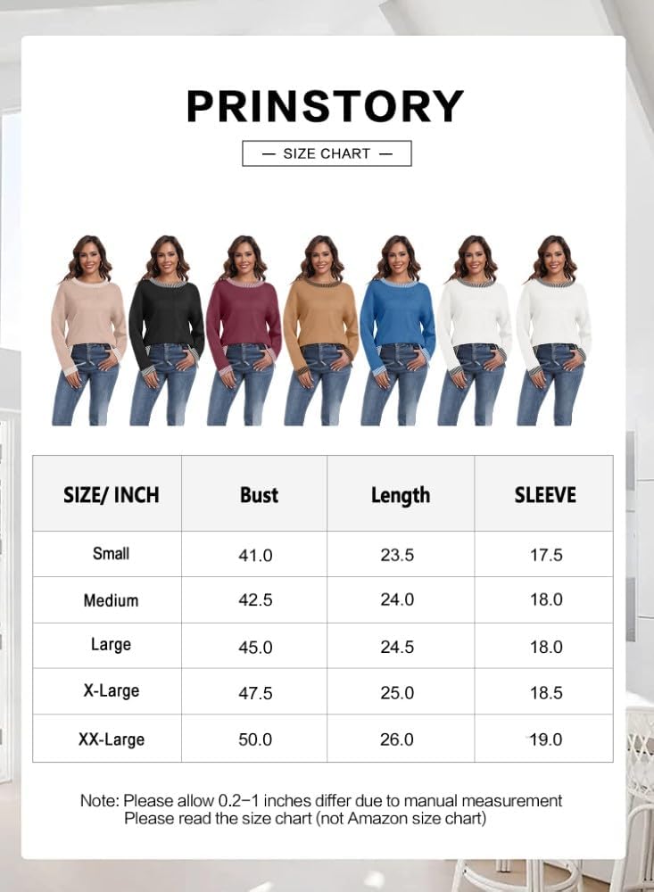 PrinStory Pullover Damen Strickpullover Langarm Rundhals Elegant Lässig Sweatshirt Warm Damen Winter Pullis Strickwaren