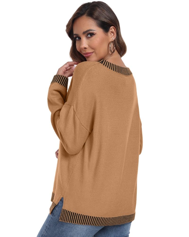 PrinStory Pullover Damen Strickpullover Langarm Rundhals Elegant Lässig Sweatshirt Warm Damen Winter Pullis Strickwaren