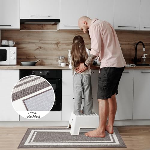 COSY HOMEER Küchenläufer rutschfest 2 Stück, Küchenteppich Waschbar rutschfest, Küchenmatten, Teppich Läufer Flur für Küche, Kitchen Mat/Rug/Carpet(51x76CM + 51x122CM, Grau)