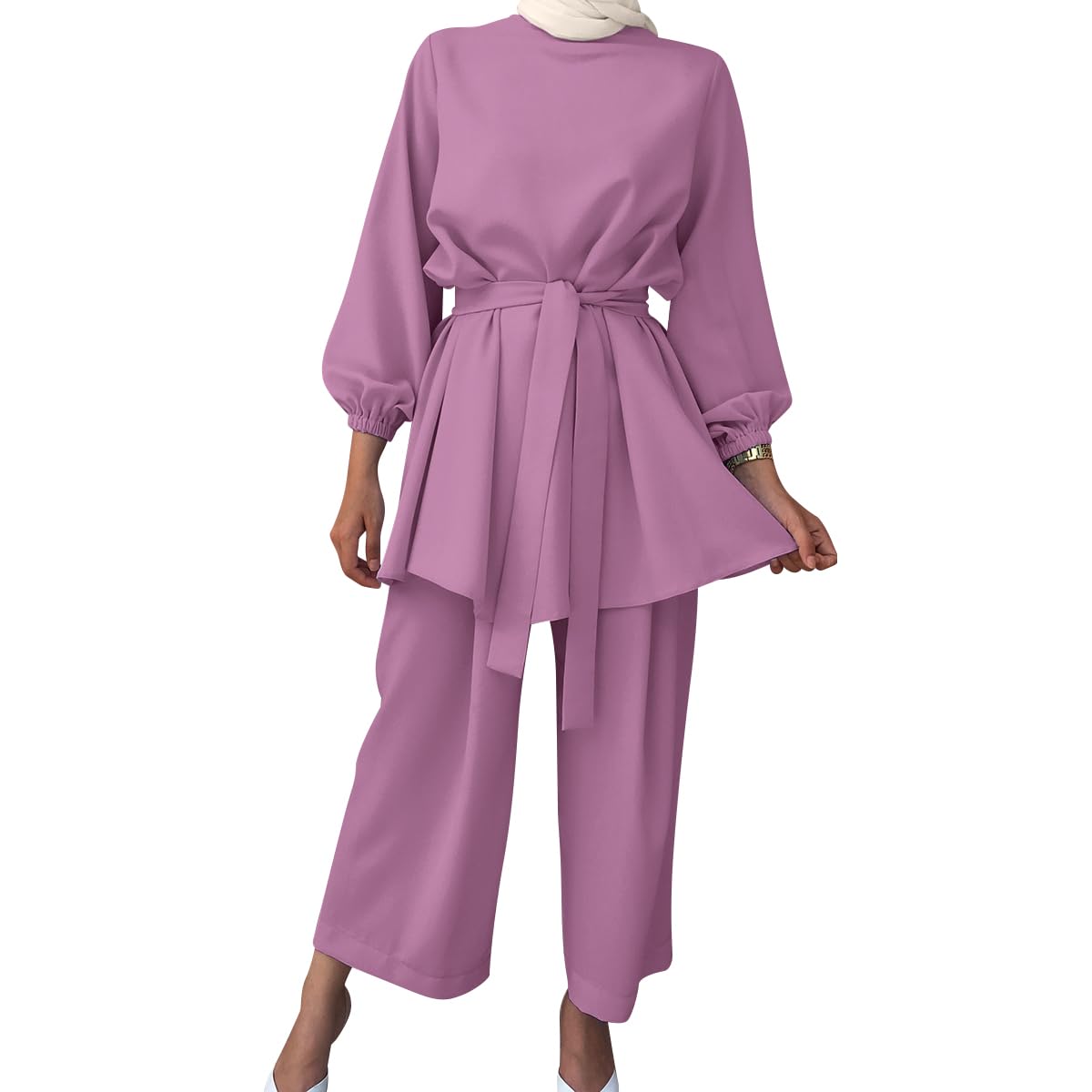 Gebetskleidung Muslim Damen Langarm Top + Lang Hose 2 Teiler Ramadan Outfit