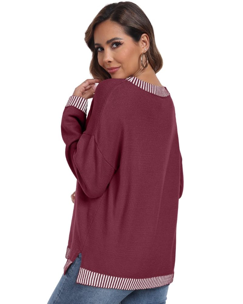 PrinStory Pullover Damen Strickpullover Langarm Rundhals Elegant Lässig Sweatshirt Warm Damen Winter Pullis Strickwaren