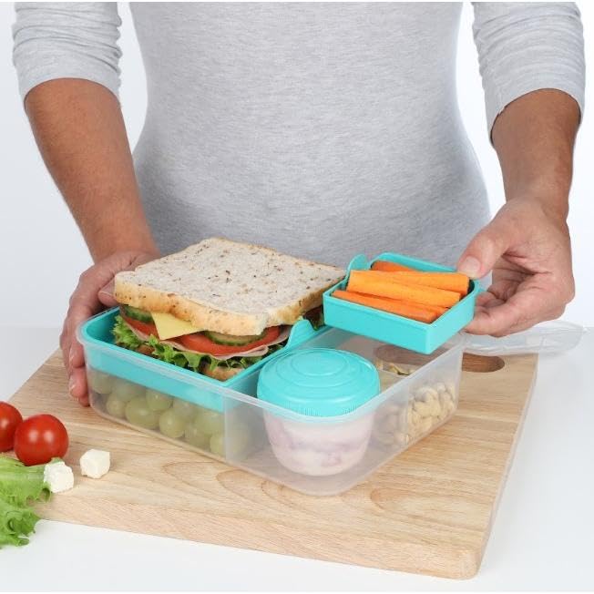 Sistema Bento-Box | 1,25 L | Brotdose für Pause mit Fächern und Snackbox | BPA-frei | hergestellt aus Ocean Bound Plastic | Teal Stone | 1 Stück, Mintgrün (Recycelter Kunststoff)
